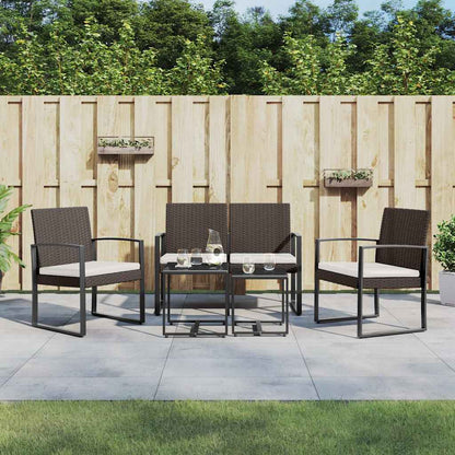Set da Pranzo da Giardino 5 pz con Cuscini in PP Rattan Marrone