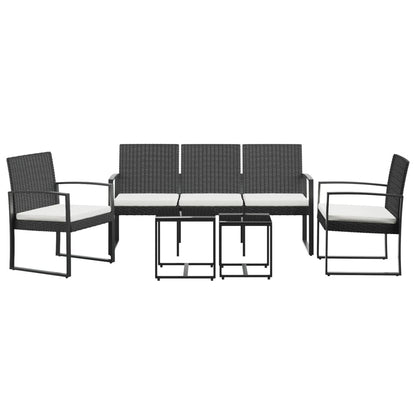 Set da Pranzo da Giardino 5 pz Nero con Cuscini in Rattan PP | homemem39