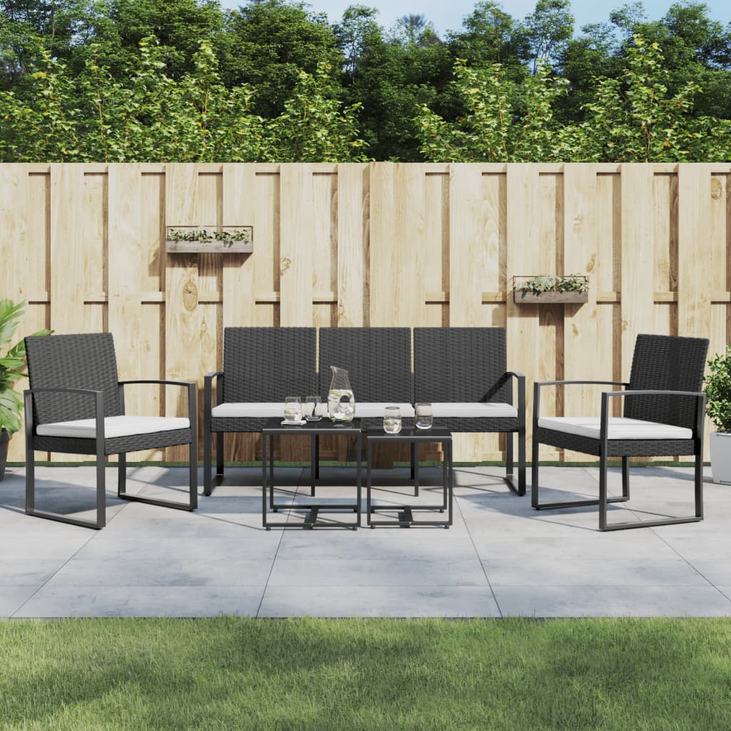 Set da Pranzo da Giardino 5 pz Nero con Cuscini in Rattan PP | homemem39
