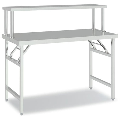 Tavolo Lavoro Cucina con Ripiano 120x60x115 cm Acciaio Inox - homemem39