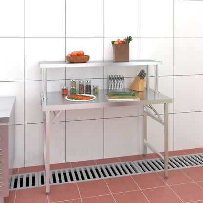 Tavolo Lavoro Cucina con Ripiano 120x60x115 cm Acciaio Inox - homemem39