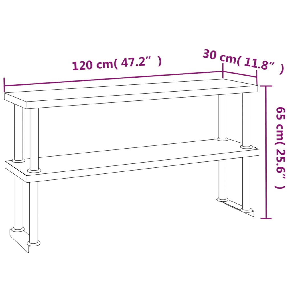 Tavolo Lavoro Cucina con Ripiano 120x60x145 cm Acciaio Inox