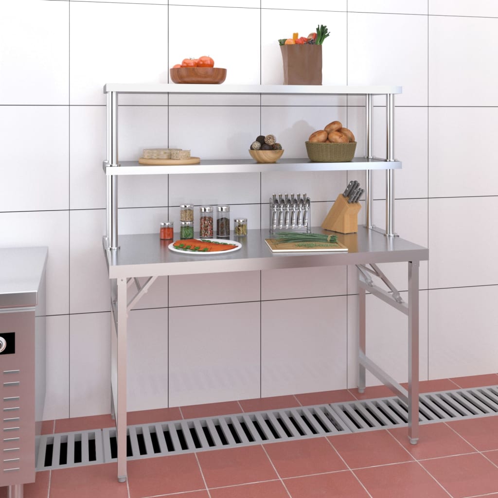 Tavolo Lavoro Cucina con Ripiano 120x60x145 cm Acciaio Inox - homemem39