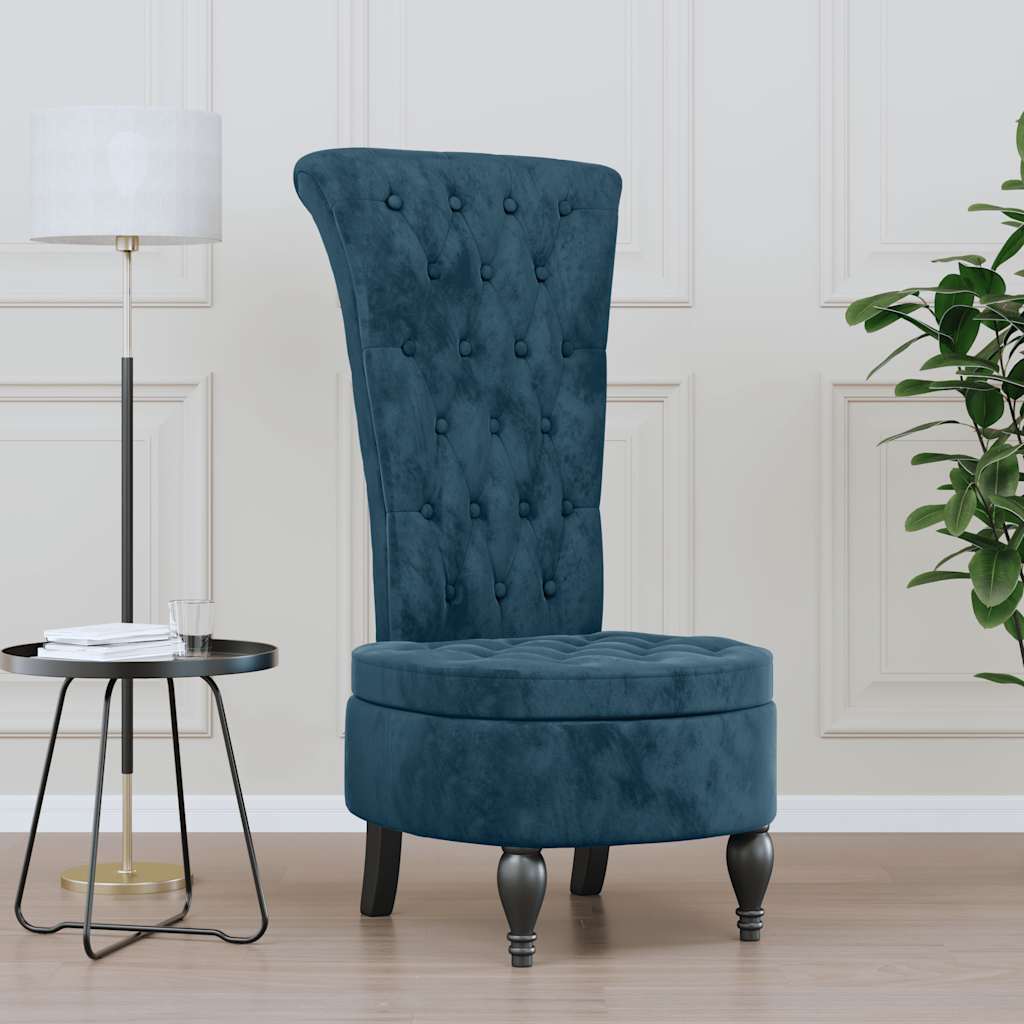 Sedia con Schienale Alto Design con Bottoni in Velluto Blu | homemem39