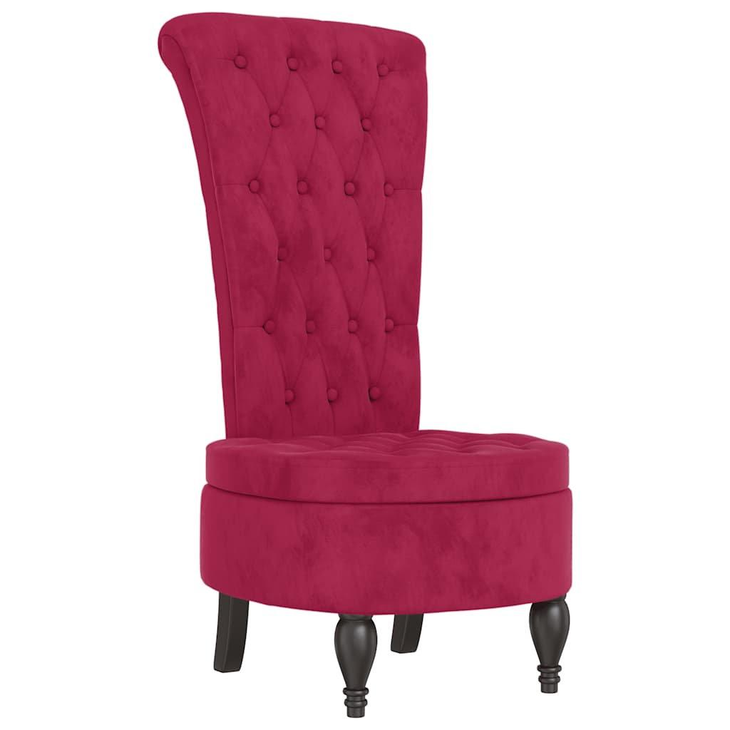 Sedia Schienale Alto Design Bottoni Velluto Rosso Vino Chiaro - homemem39