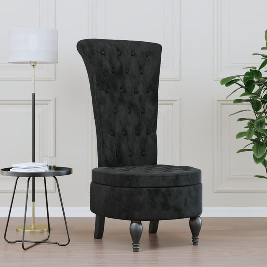Sedia con Schienale Alto Design con Bottoni in Velluto Nero - homemem39