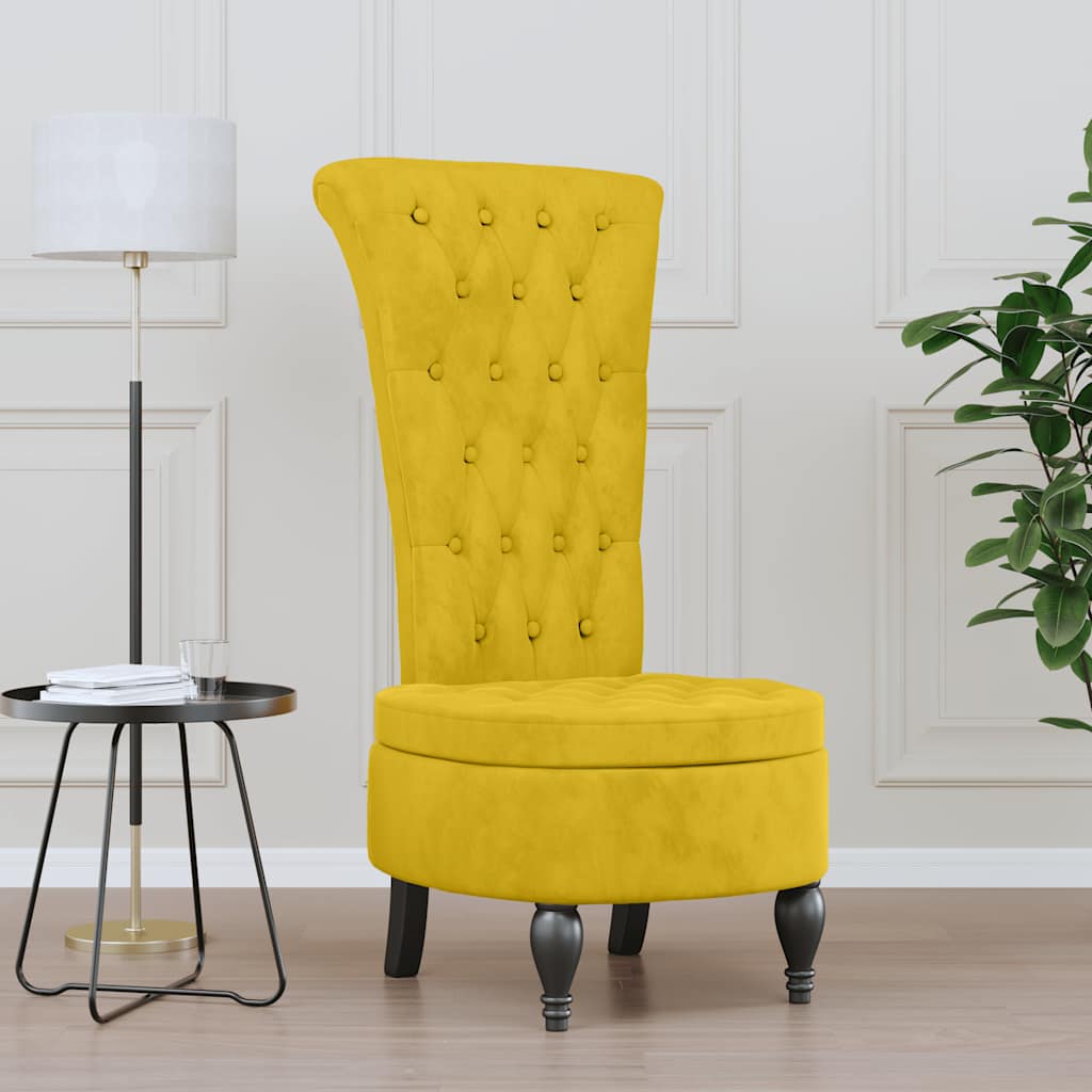 Sedia con Schienale Alto Design con Bottoni in Velluto Giallo - homemem39