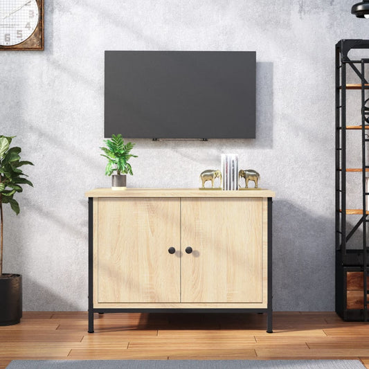 Mobile TV con Ante Rovere Sonoma 60x35x45 cm Legno Massello di Acacia