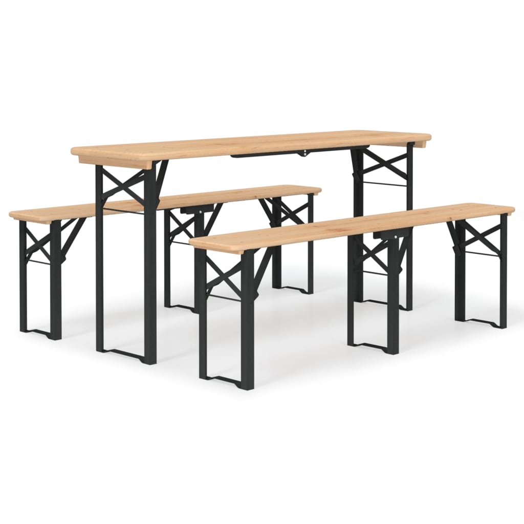 Set Tavolo Birreria Pieghevole 3 pz in Legno Massello di Abete | homemem39
