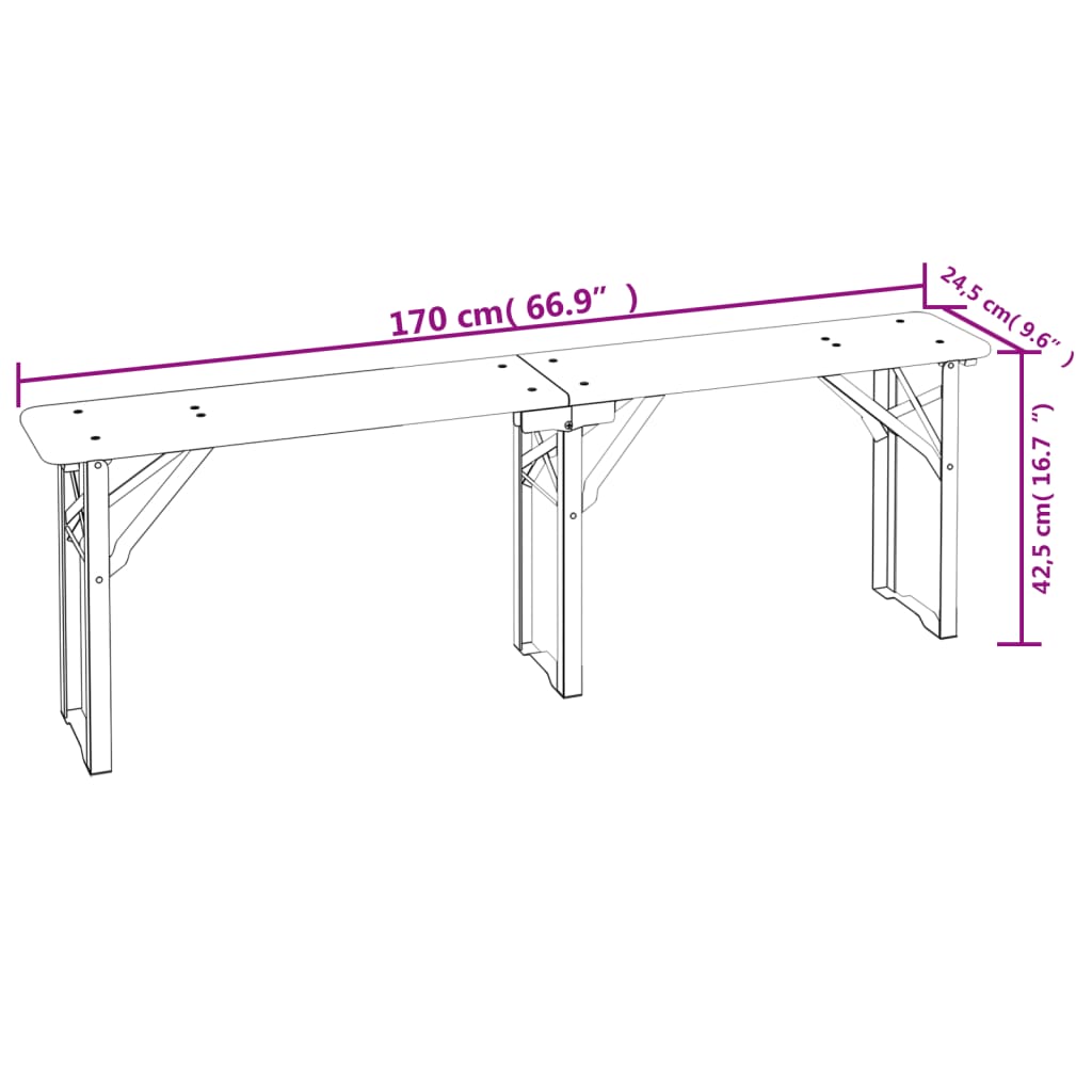 Set Tavolo Birreria Pieghevole 3 pz in Legno Massello di Abete | homemem39