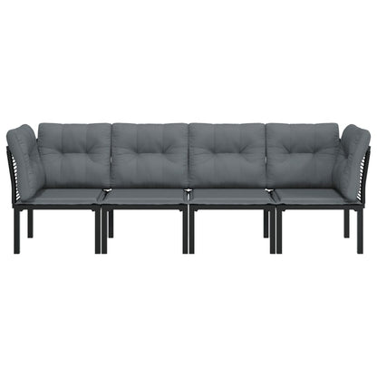 Set Salotto da Giardino 4 pz Nero e Grigio in Polyrattan