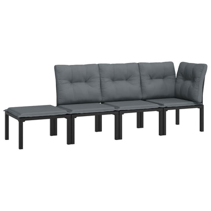 Set Salotto da Giardino 4 pz Nero e Grigio in Polyrattan | homemem39
