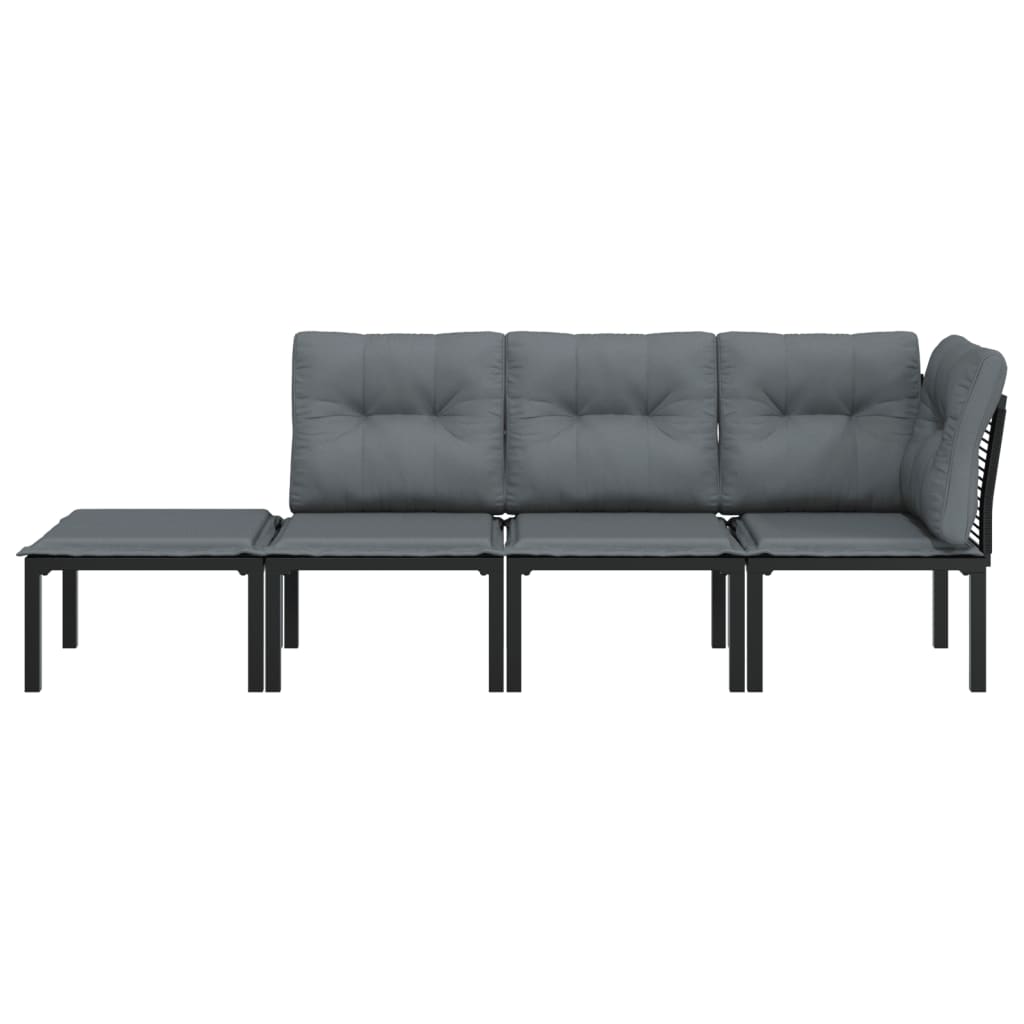 Set Salotto da Giardino 4 pz Nero e Grigio in Polyrattan | homemem39