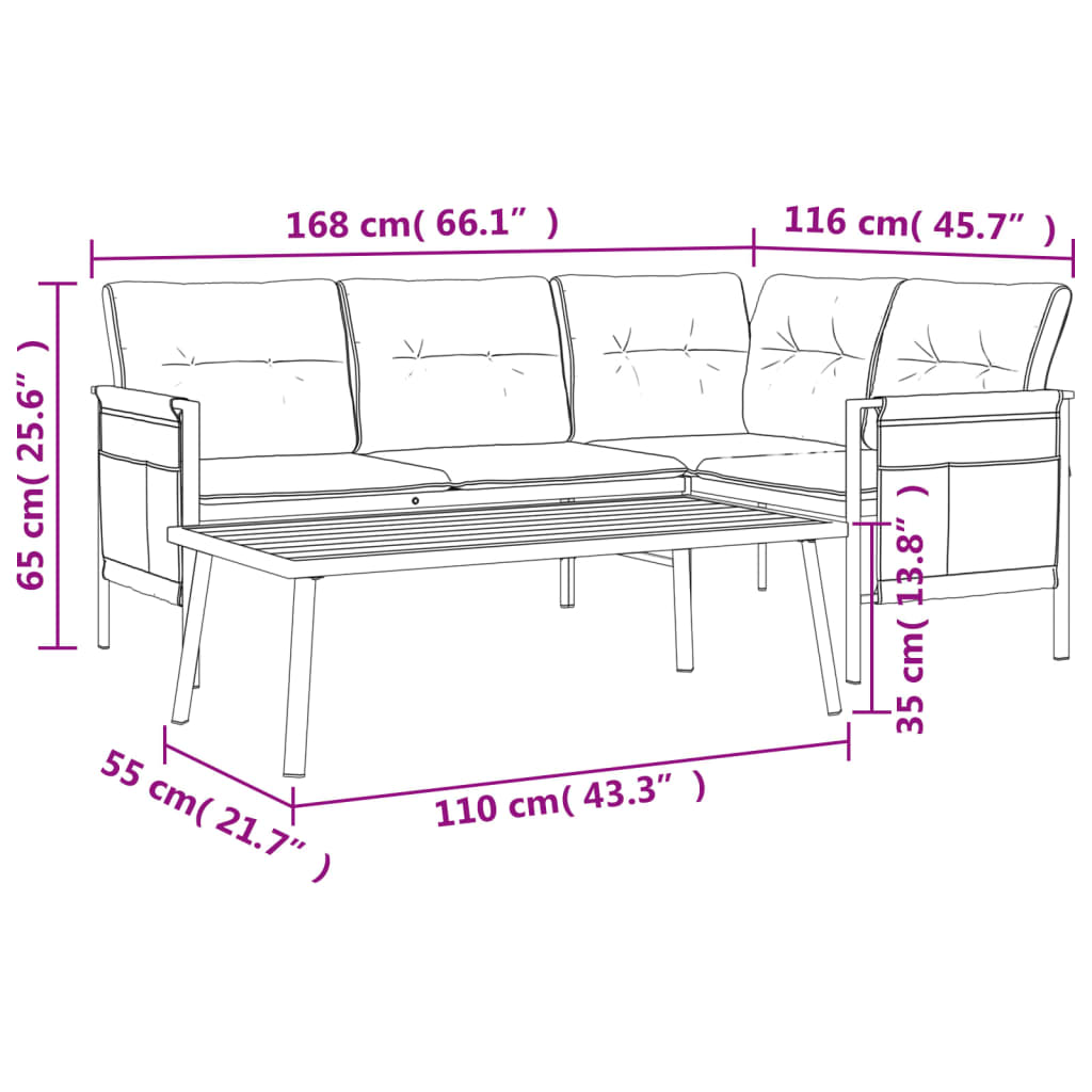 Set Salotto da Giardino 2 pz in Acciaio Antracite | homemem39