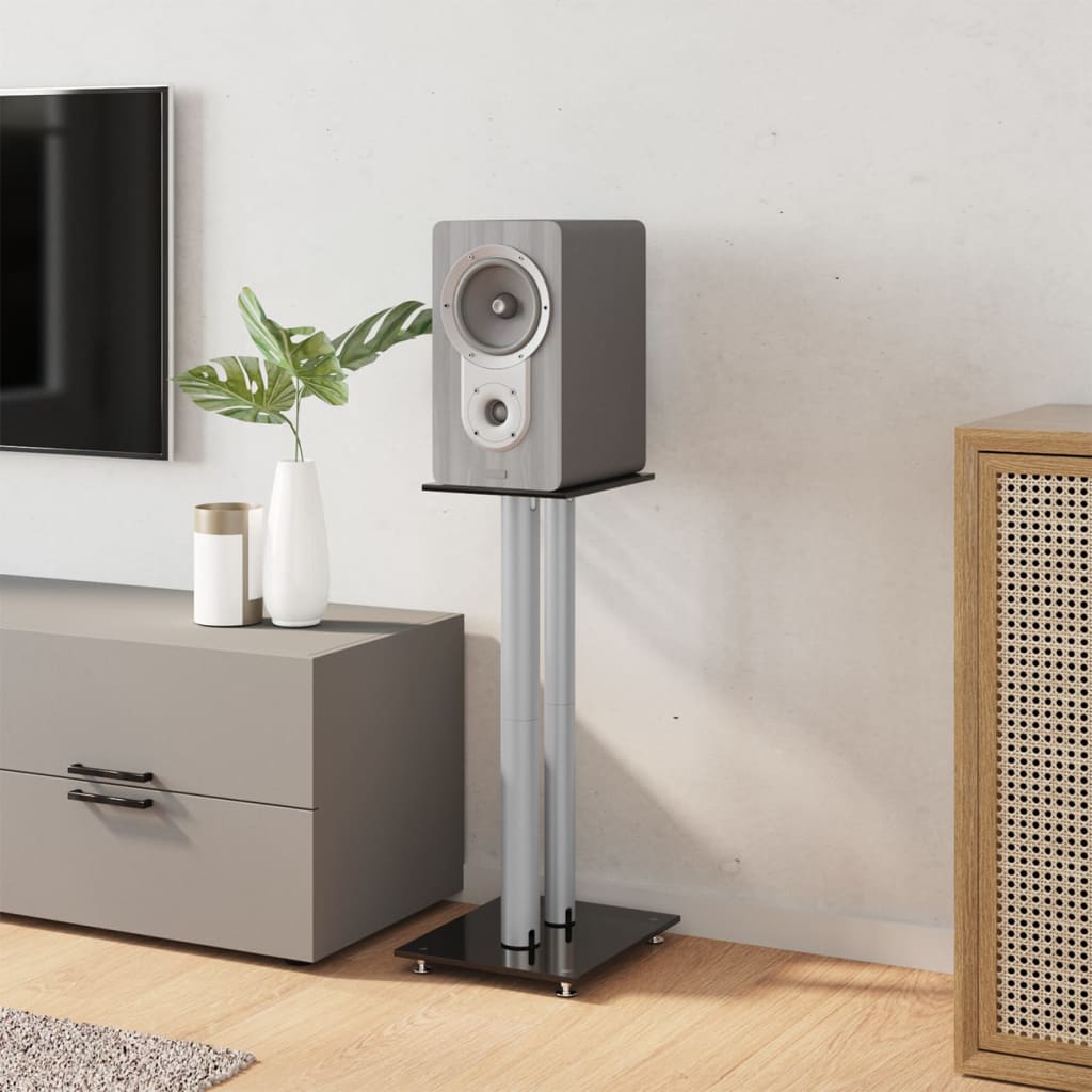 Pedane Casse 2pz Nero Argento Vetro Temperato Design 2 Pilastri - homemem39