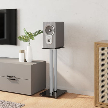 Pedane Casse 2pz Nero Argento Vetro Temperato Design 2 Pilastri - homemem39