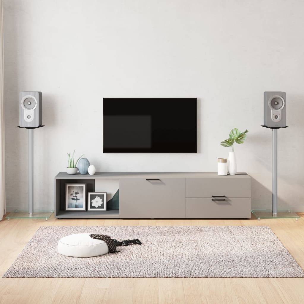 Pedane Casse 2pz Argento Vetro Temperato Design a 1 Pilastro - homemem39