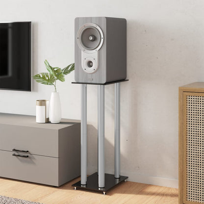 Pedane Casse 2pz Nero Argento Vetro Temperato Design 4 Pilastri - homemem39