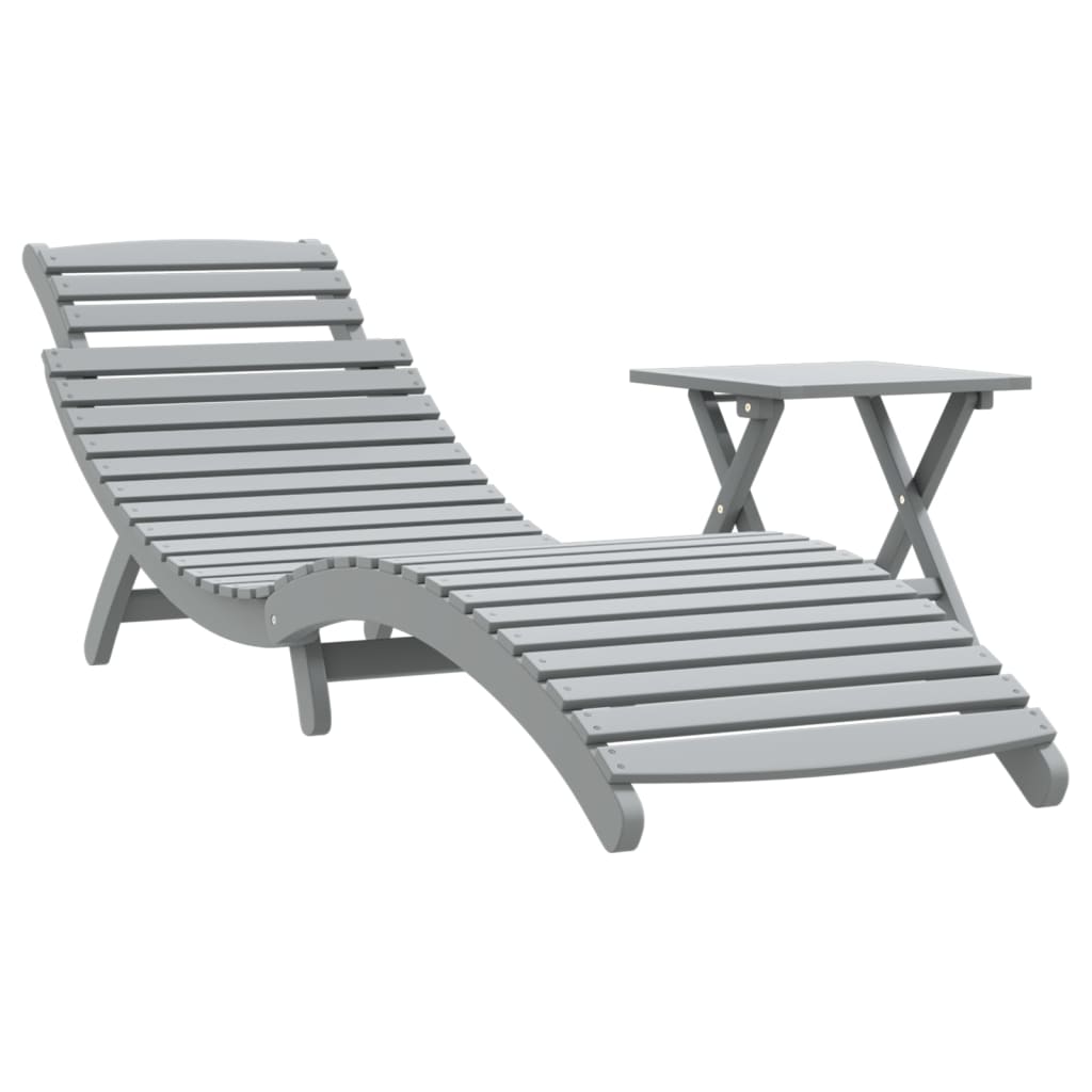 Sunbed with Gray Solid Acacia Wood Coffee Table