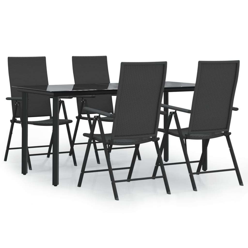 Set da Pranzo da Giardino 5 pz Nero in Polyrattan - homemem39