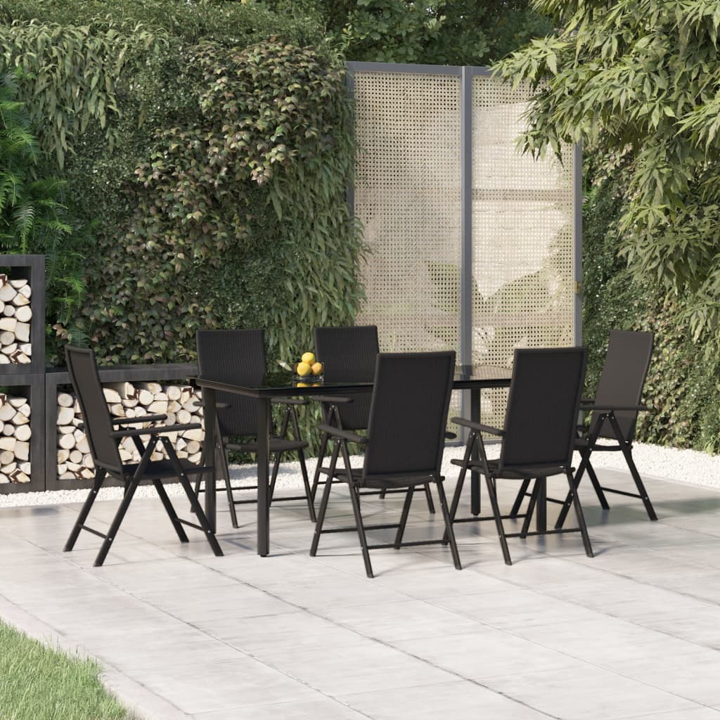 Set da Pranzo da Giardino 7 pz Nero in Polyrattan | homemem39