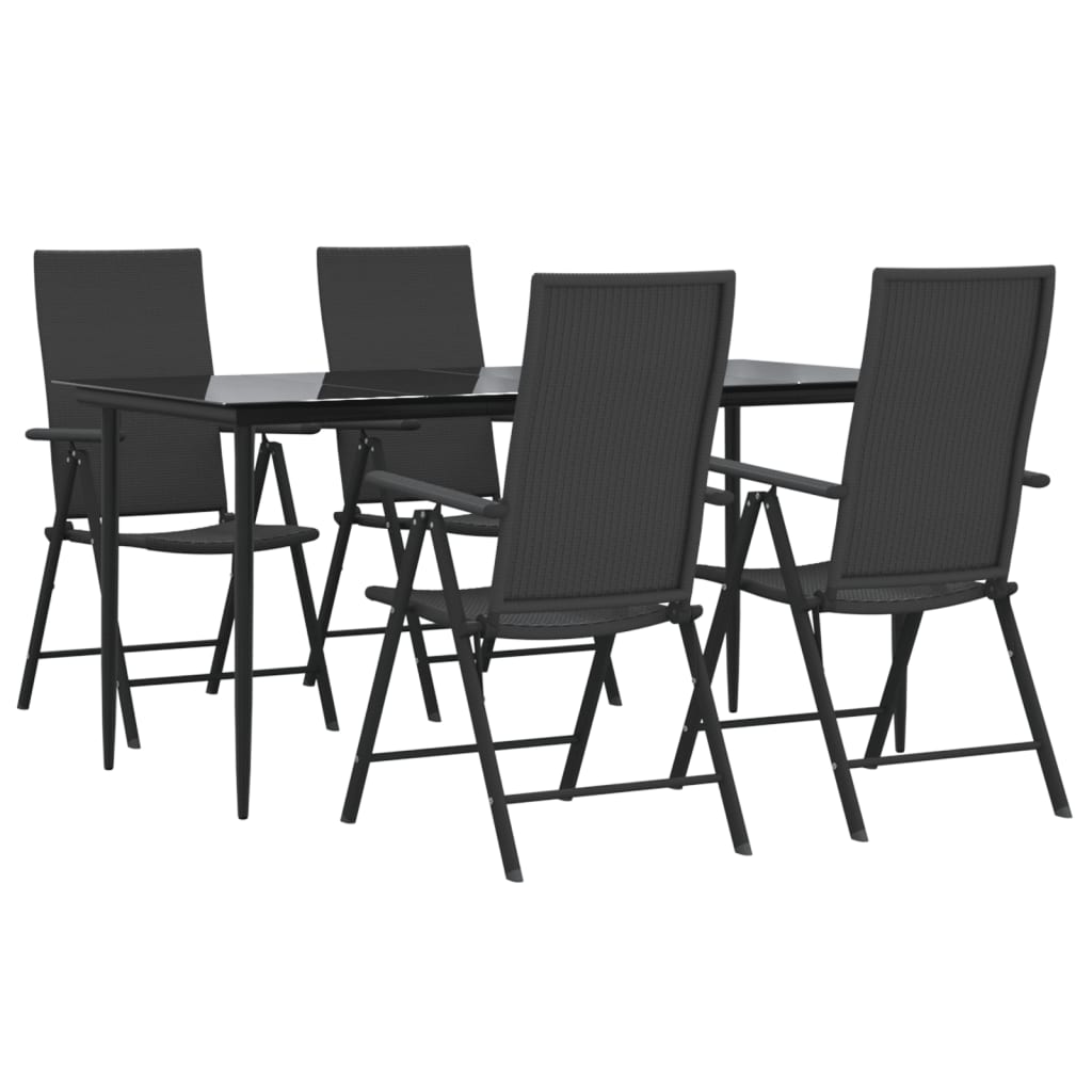 Set da Pranzo da Giardino 5 pz Nero in Polyrattan - homemem39
