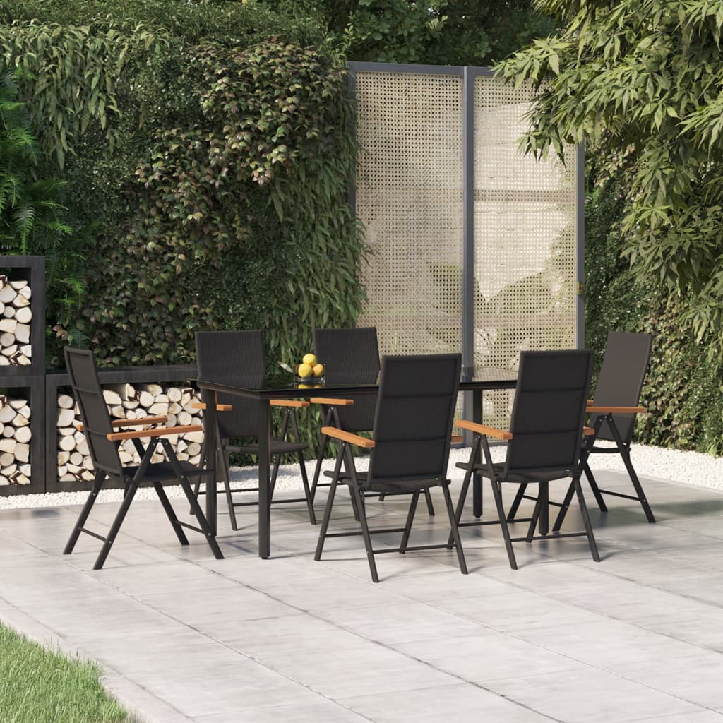 Set da Pranzo da Giardino 7 pz Nero e Marrone in Polyrattan | homemem39