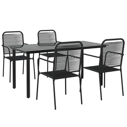 Set da Pranzo da Giardino 5 pz Nero Corda di Cotone e Acciaio - homemem39
