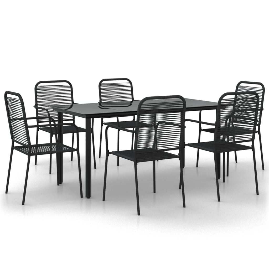 Set da Pranzo da Giardino 7 pz Nero Corda di Cotone e Acciaio - homemem39
