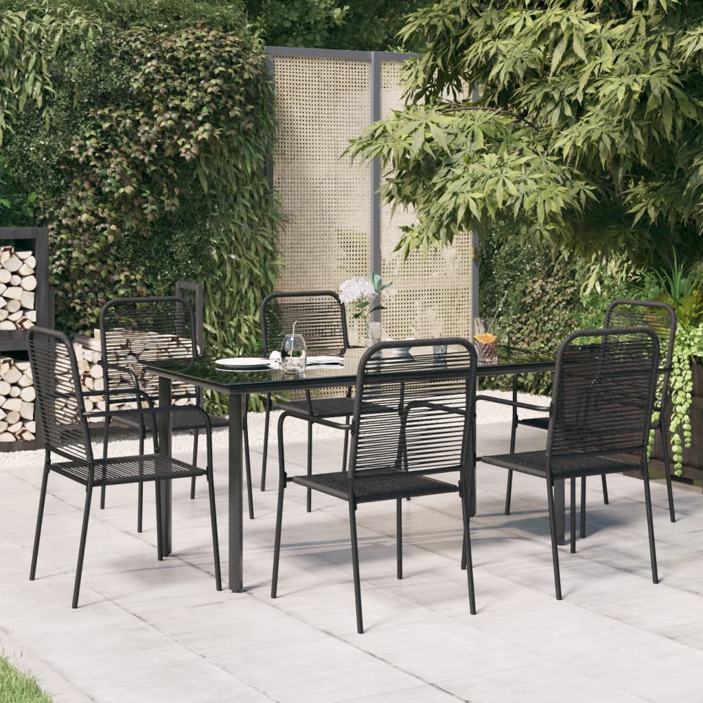 Set da Pranzo da Giardino 7 pz Nero Corda di Cotone e Acciaio - homemem39