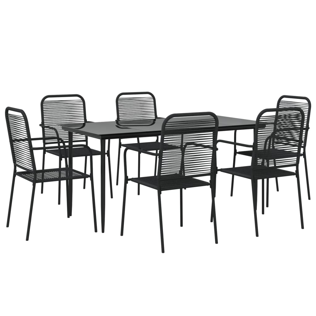 Set da Pranzo da Giardino 7 pz Nero Corda di Cotone e Acciaio - homemem39