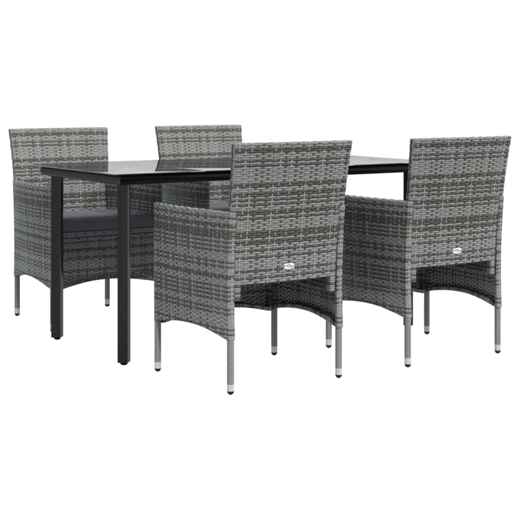 Set da Pranzo da Giardino 5 pz con Cuscini Grigio e Nero - homemem39