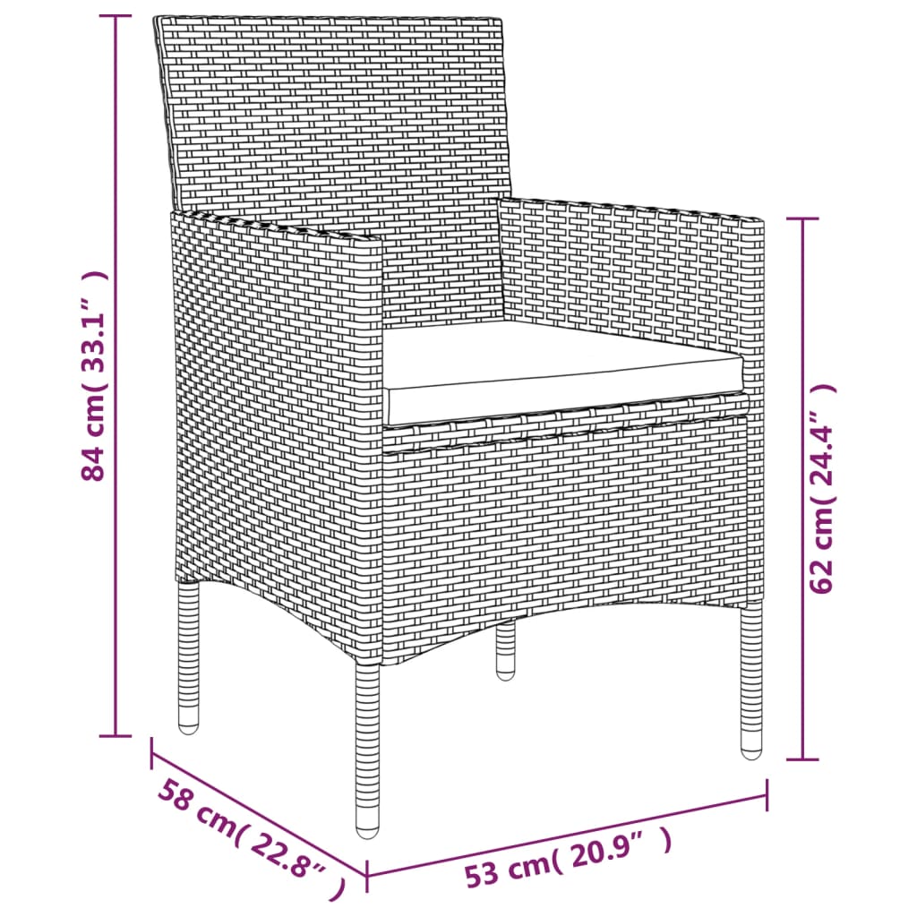 Set da Pranzo da Giardino 5 pz con Cuscini Grigio e Nero | homemem39