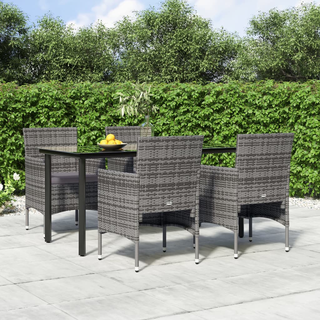 Set da Pranzo da Giardino 5 pz con Cuscini Grigio e Nero - homemem39