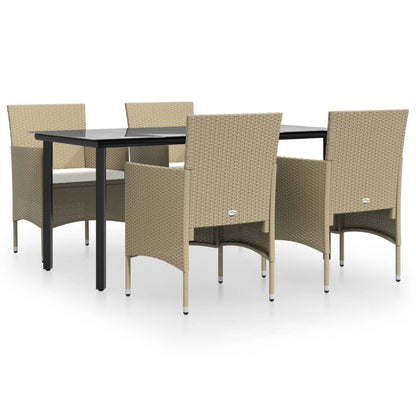 Set da Pranzo da Giardino 5 pz con Cuscini Beige e Nero - homemem39