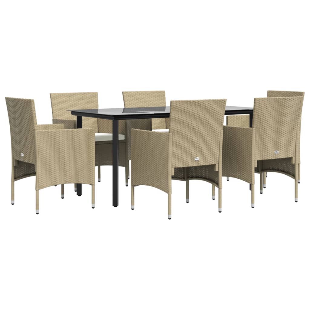 Set da Pranzo da Giardino 7 pz con Cuscini Beige e Nero - homemem39