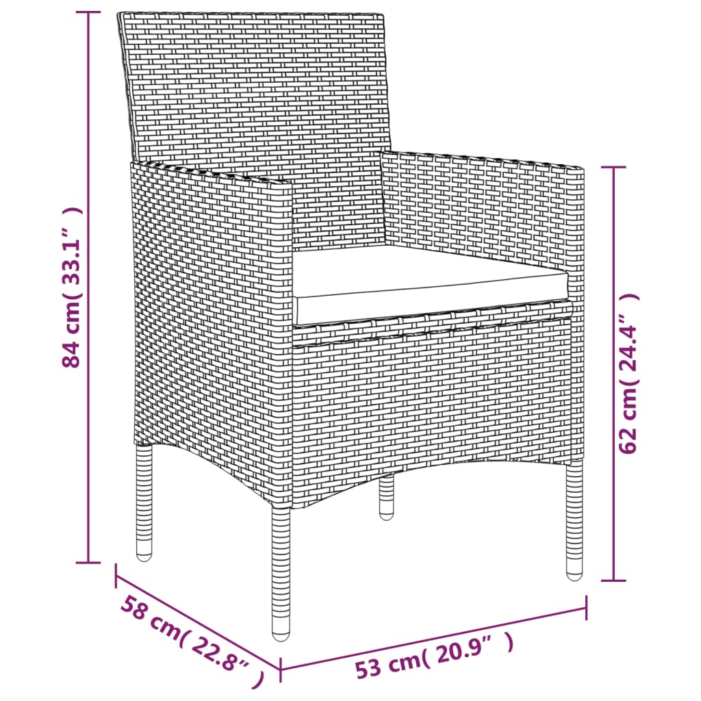 Set da Pranzo da Giardino 5 pz con Cuscini Marrone e Nero | homemem39