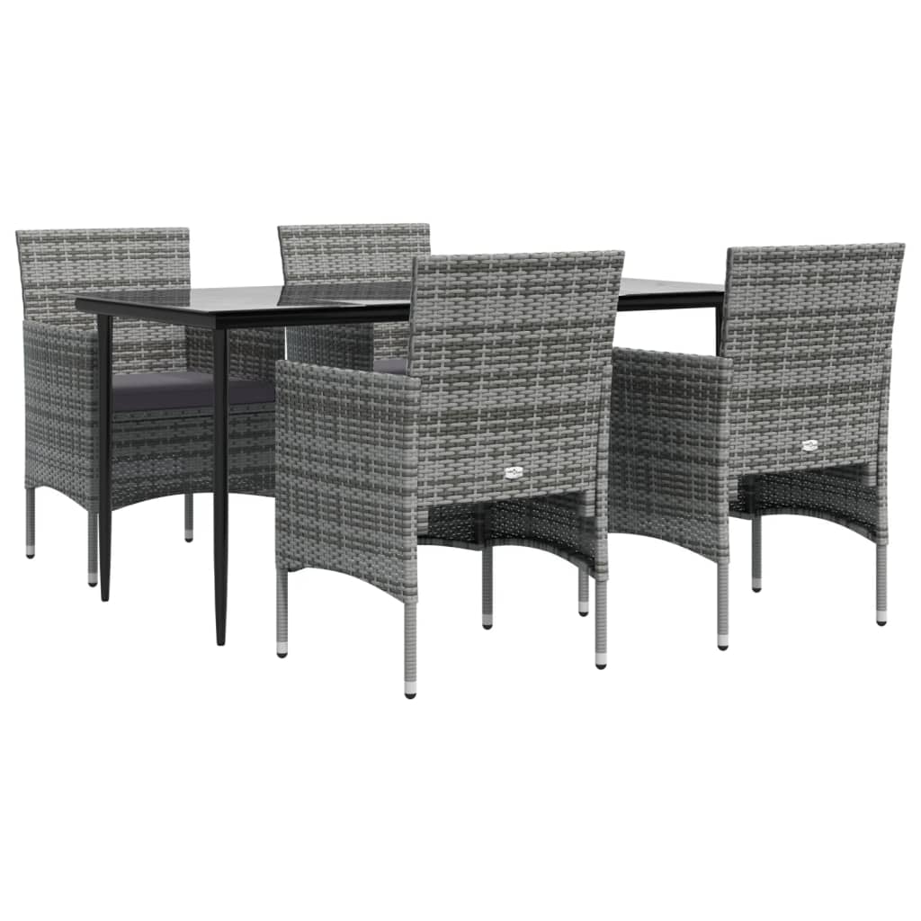 Set da Pranzo da Giardino 5 pz con Cuscini Grigio e Nero - homemem39