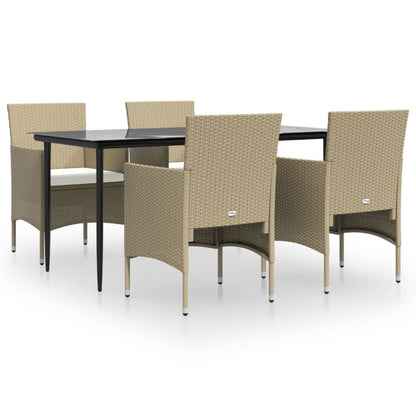 Set da Pranzo da Giardino 5 pz con Cuscini Beige e Nero - homemem39