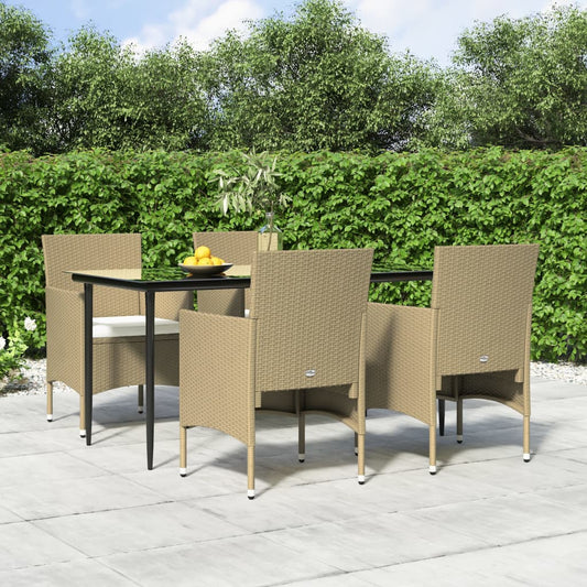Set da Pranzo da Giardino 5 pz con Cuscini Beige e Nero - homemem39