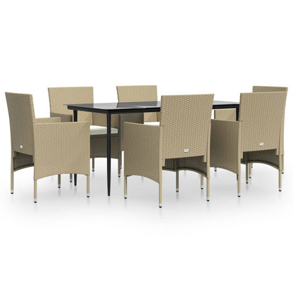 Set da Pranzo da Giardino 7 pz con Cuscini Beige e Nero - homemem39