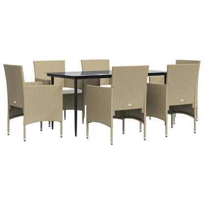 Set da Pranzo da Giardino 7 pz con Cuscini Beige e Nero - homemem39