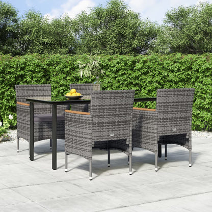 Set da Pranzo da Giardino 5 pz con Cuscini Grigio e Nero - homemem39