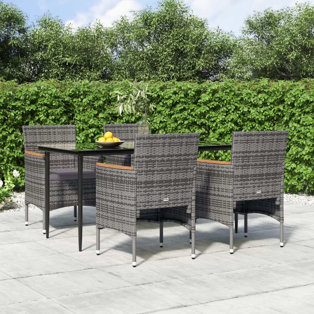 Set da Pranzo da Giardino 5 pz con Cuscini Grigio e Nero - homemem39
