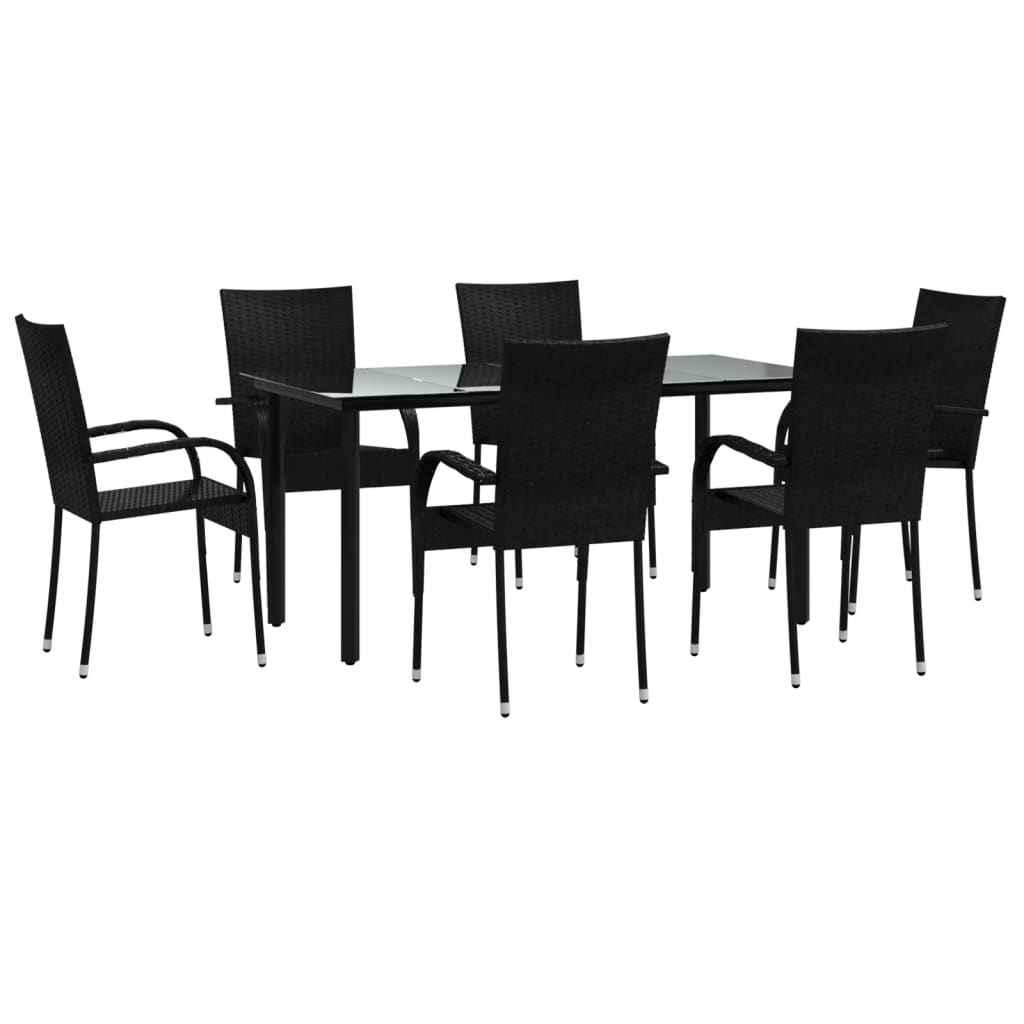 Set da Pranzo da Giardino 7 pz Nero in Polyrattan - homemem39