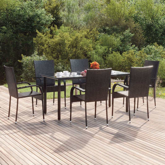 Set da Pranzo da Giardino 7 pz Nero in Polyrattan - homemem39