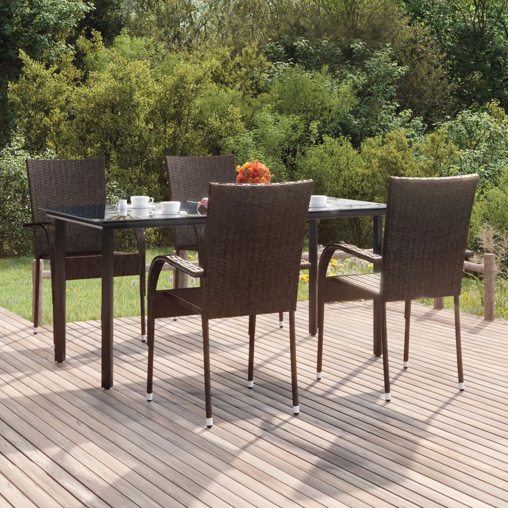 Set da Pranzo da Giardino 5 pz Marrone in Polyrattan - homemem39