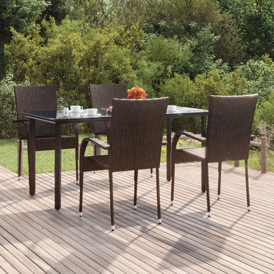Set da Pranzo da Giardino 5 pz Marrone in Polyrattan - homemem39