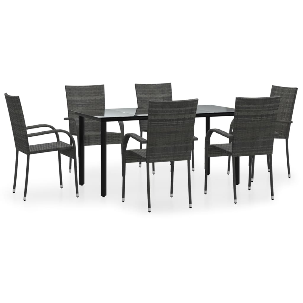 Set da Pranzo da Giardino 7 pz Grigio in Polyrattan - homemem39