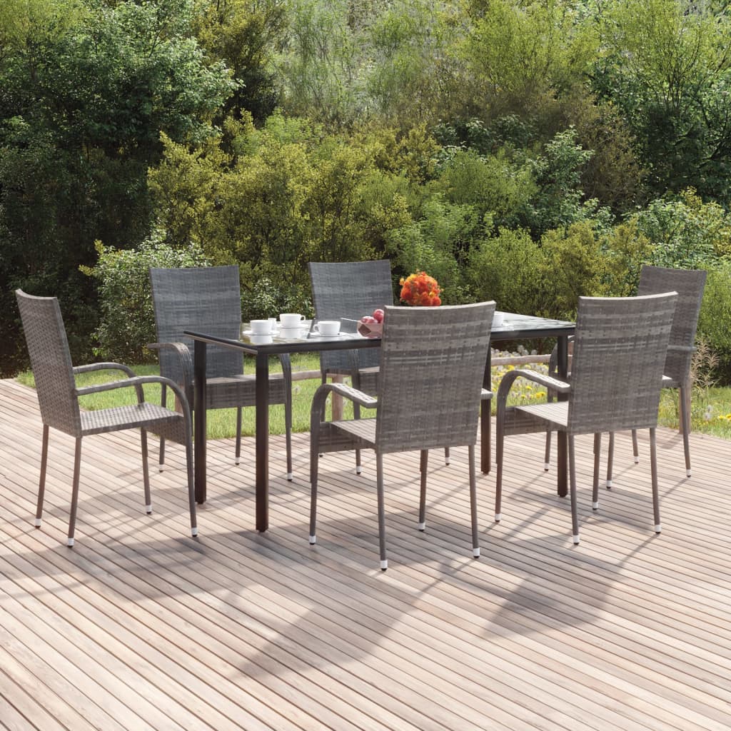Set da Pranzo da Giardino 7 pz Grigio in Polyrattan - homemem39